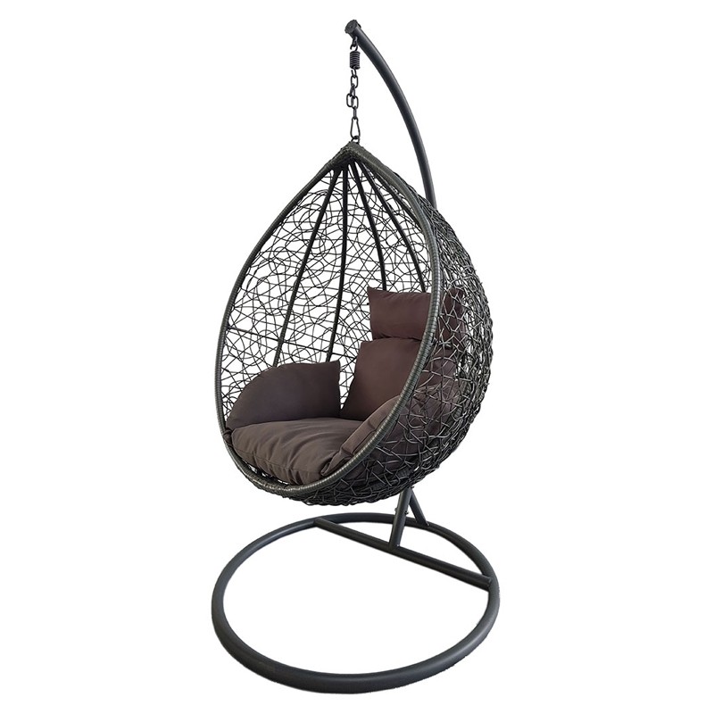 Fotoliu suspendat tip cuib oval cadru Gri antracit si perna Maro, structura din otel, perne incluse, 103x107x195 cm,utilizare interiorexterior