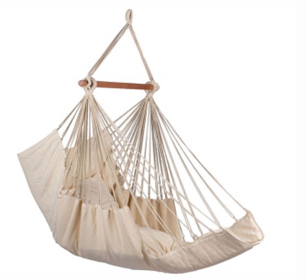 Scaun balansoar tip hamac brazilian, cu suport pentru picioare, dimensiune 130 cm, Bej