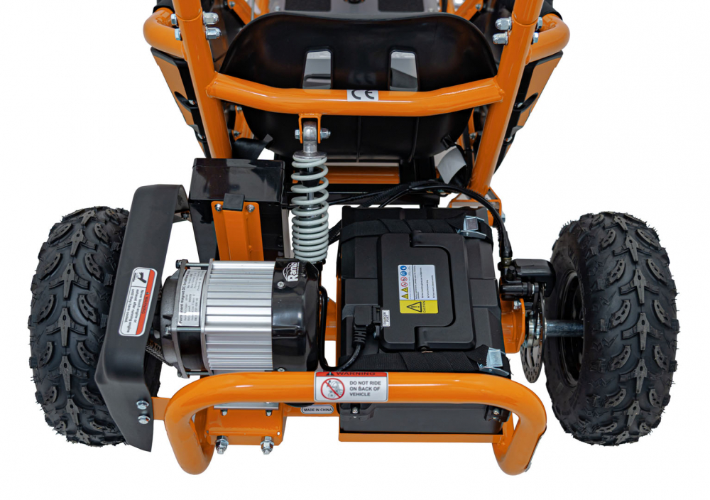 Kart electric pentru copii Maighty Orange, cu motor 1000W, baterie 48V12Ah, viteza maxima 30 kmh, cu 3 moduri de viteza accesate la cheie, frane hidraulice pe disc, anvelope gonflabile cu suspensii si scaun reglabil - 1