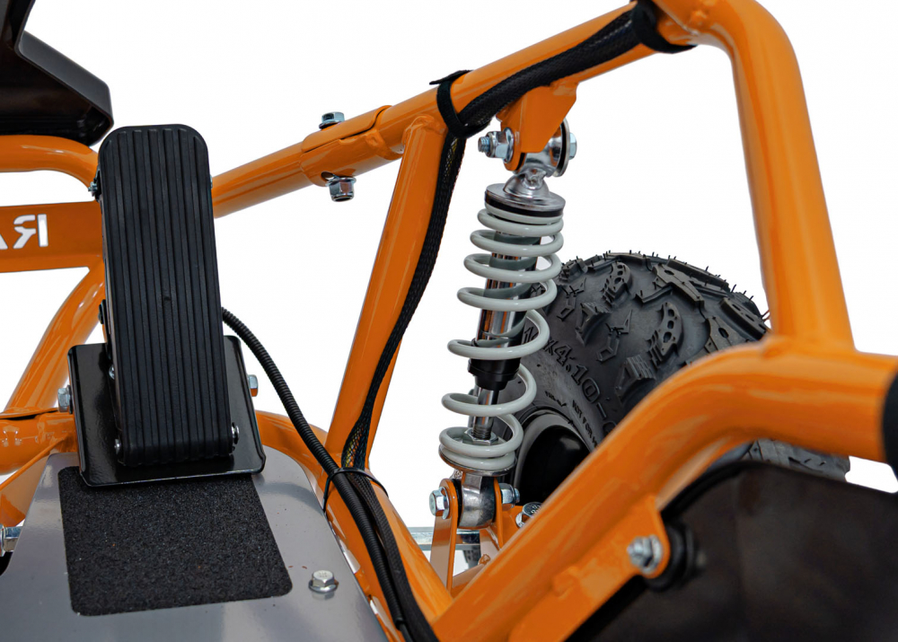 Kart electric pentru copii Maighty Orange, cu motor 1000W, baterie 48V12Ah, viteza maxima 30 kmh, cu 3 moduri de viteza accesate la cheie, frane hidraulice pe disc, anvelope gonflabile cu suspensii si scaun reglabil - 5