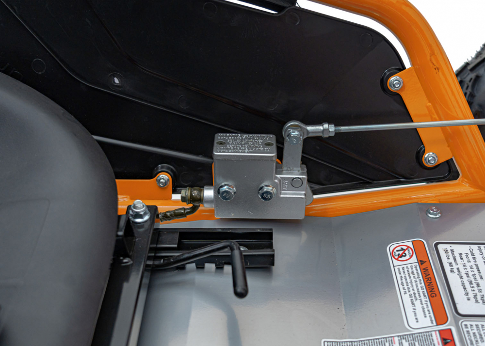 Kart electric pentru copii Maighty Orange, cu motor 1000W, baterie 48V12Ah, viteza maxima 30 kmh, cu 3 moduri de viteza accesate la cheie, frane hidraulice pe disc, anvelope gonflabile cu suspensii si scaun reglabil - 6