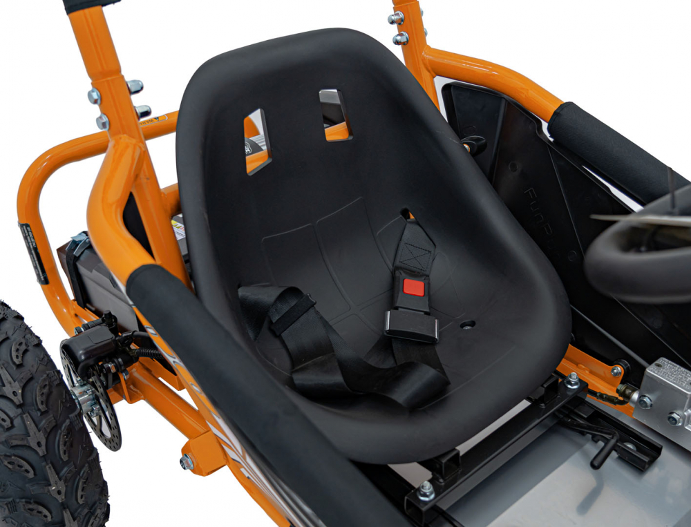 Kart electric pentru copii Maighty Orange, cu motor 1000W, baterie 48V12Ah, viteza maxima 30 kmh, cu 3 moduri de viteza accesate la cheie, frane hidraulice pe disc, anvelope gonflabile cu suspensii si scaun reglabil - 7