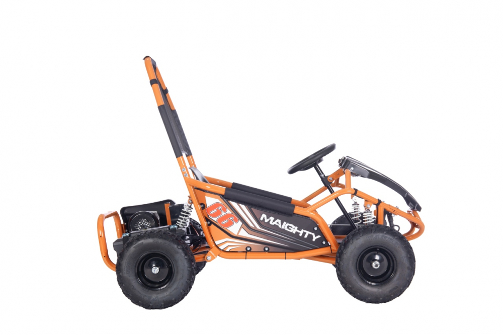 Kart electric pentru copii Maighty Orange, cu motor 1000W, baterie 48V12Ah, viteza maxima 30 kmh, cu 3 moduri de viteza accesate la cheie, frane hidraulice pe disc, anvelope gonflabile cu suspensii si scaun reglabil - 8