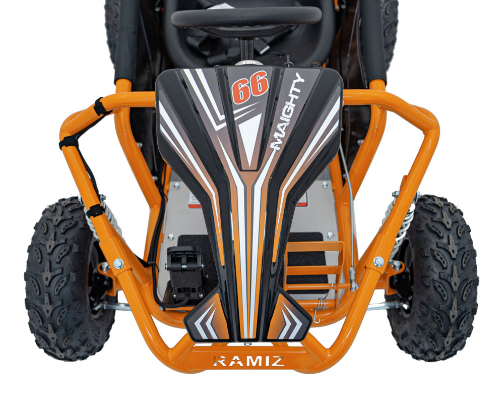 Kart electric pentru copii Maighty Orange, cu motor 1000W, baterie 48V12Ah, viteza maxima 30 kmh, cu 3 moduri de viteza accesate la cheie, frane hidraulice pe disc, anvelope gonflabile cu suspensii si scaun reglabil - 9