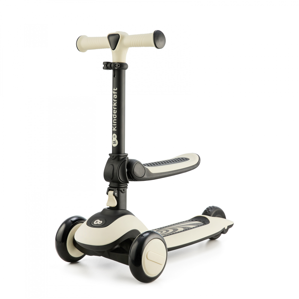 Trotineta pliabila Kinderkraft Halley Stone White cu scaunel, greutate admisa 25 kg