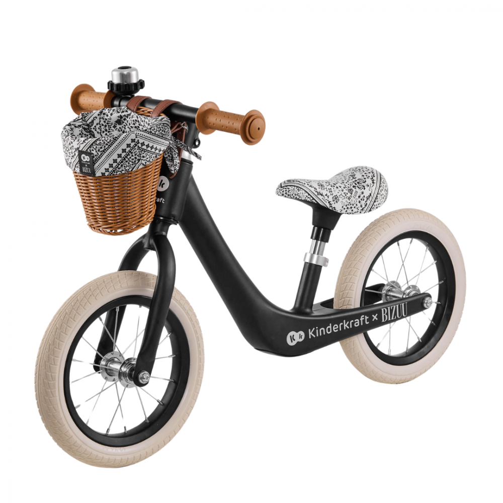 Bicicleta de echilibru Kinderkraft Rapid 2 Bizuu Black, cadru din aliaj de magneziu, scaun reglabil, clopotel si cos pentru jucarii