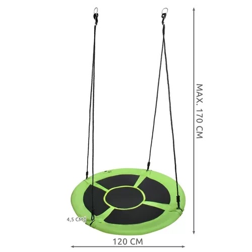 Leagan pentru copii, Malatec, rotund tip cuib de barza suspendat, din tesatura Oxford 600D, cadru din fier, 4.5 x 100 x 180 cm, Green - 2 | YEO