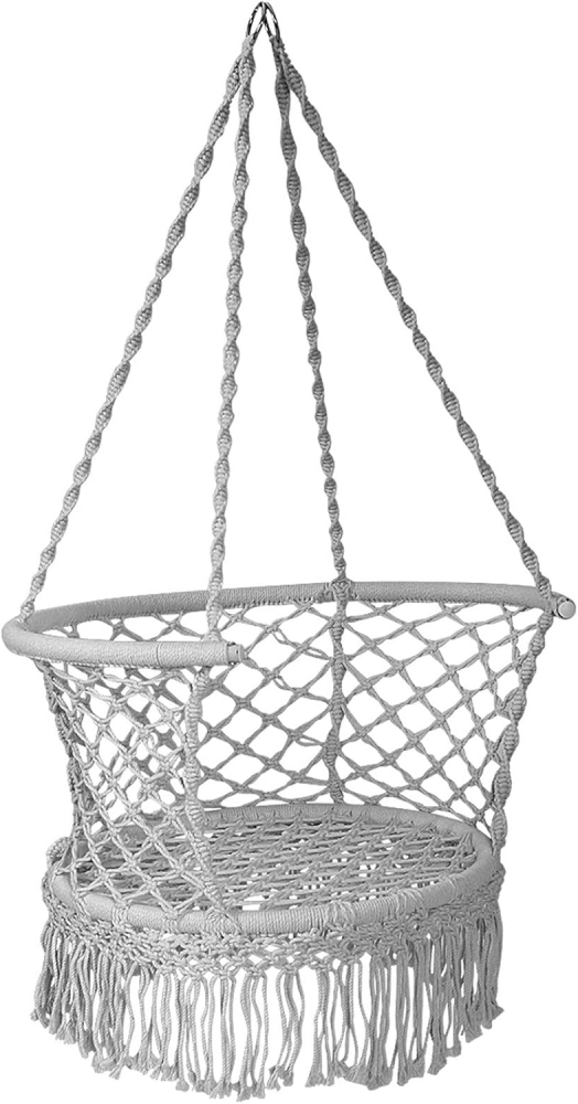 Leagan suspendat cu spatar, pentru curte sau gradina, cu franghii din bumbac si cadru metalic, diametru 80 cm, sustine pana la 150 kg, Grey - 1 | YEO
