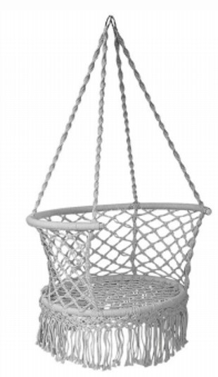 Leagan suspendat cu spatar, pentru curte sau gradina, cu franghii din bumbac si cadru metalic, diametru 80 cm, sustine pana la 150 kg, Grey