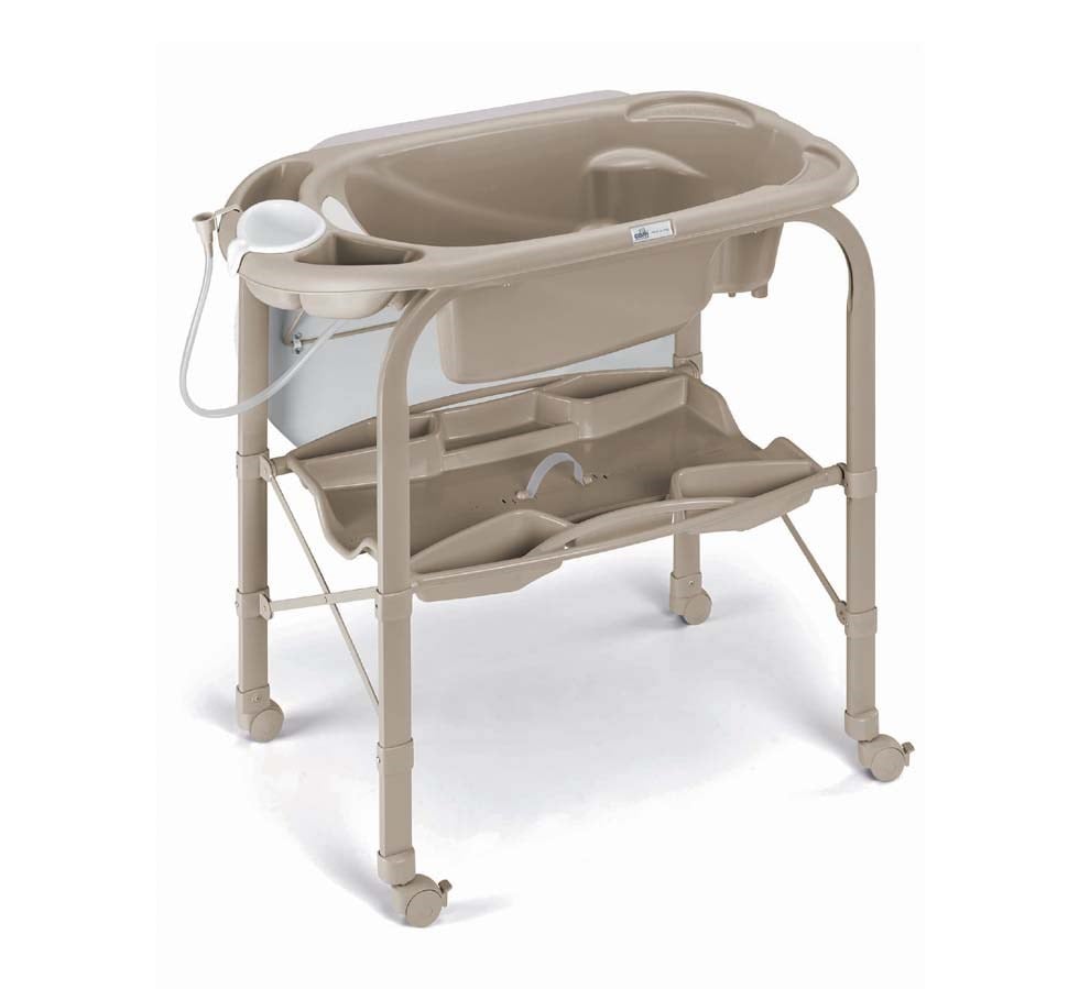 Masa de baie Cambio Deluxe alb pliabila, cu saltea de infasat si cadita anatomica, furtun, roti cu blocatori