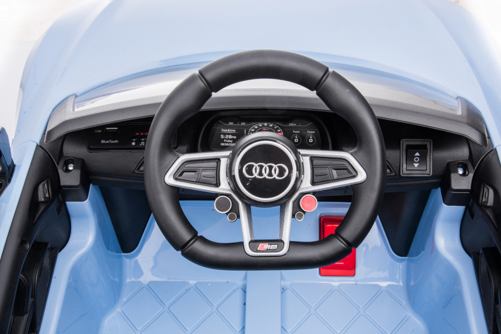 Masinuta electrica copii Audi R8 Blue-Grey cu licenta,Acumulator 12V 78W,Scaun din piele si Roti EVA, Bluetooth, Display, Usi cu deschidere, Muzica,USB, Lumini LED, Oglinzi retrovizoare, Pornire la buton,Sarcina maxima 30 kg - 4