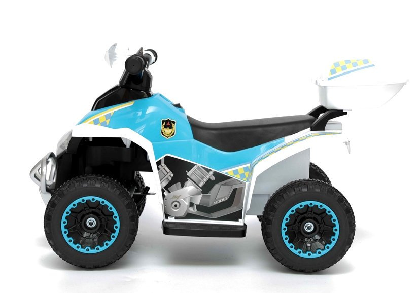 Atv electric pentru copii Police Quad GTS1188-A White, motor puternic de 45W, baterie de 6V4.5Ah, cu 2 viteze intuitive, viteza maxima 3 kmh, faruri luminoase, scaun ergonomic, dimensiune 78.5 x 40.5 x 46 cm - 1