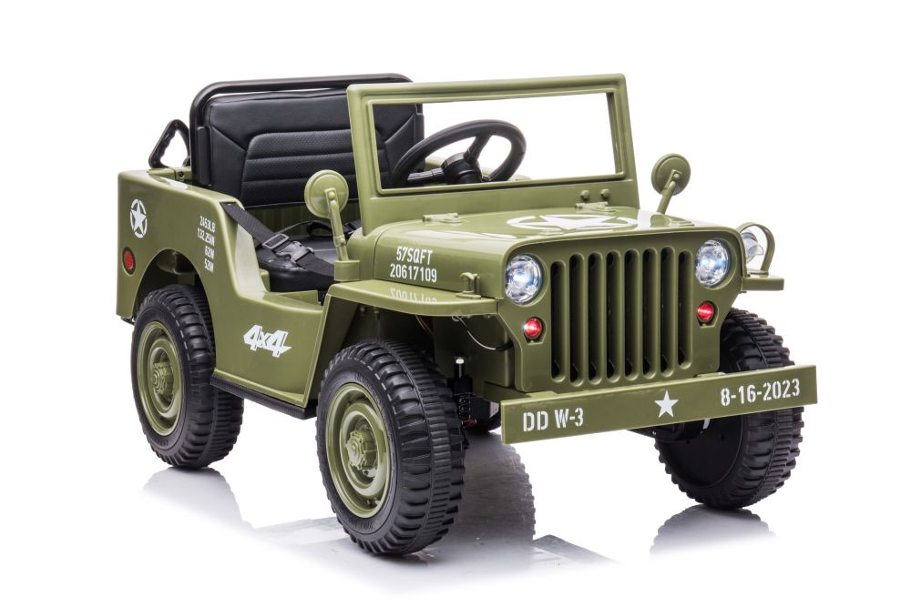 Masinuta electrica pentru copii Olive Green, tractiune integrala 4x4, motor 4x45W, baterie de 12V7Ah, cu telecomanda de 2.4G, sistem audio integrat USB si Bluetooth, faruri luminoase, Roti EVA, viteza 3.5-4 kmh - 6