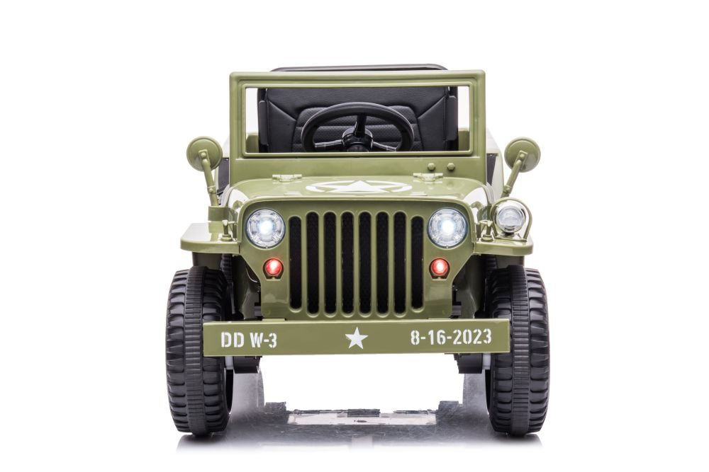 Masinuta electrica pentru copii Olive Green, tractiune integrala 4x4, motor 4x45W, baterie de 12V7Ah, cu telecomanda de 2.4G, sistem audio integrat USB si Bluetooth, faruri luminoase, Roti EVA, viteza 3.5-4 kmh