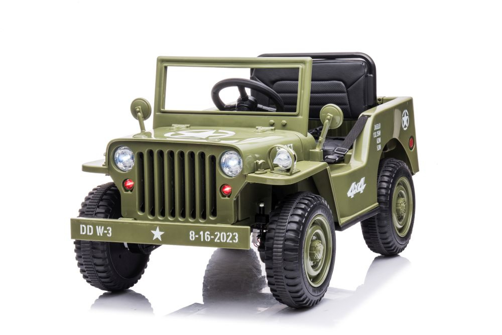 Masinuta electrica pentru copii Olive Green, tractiune integrala 4x4, motor 4x45W, baterie de 12V7Ah, cu telecomanda de 2.4G, sistem audio integrat USB si Bluetooth, faruri luminoase, Roti EVA, viteza 3.5-4 kmh - 1