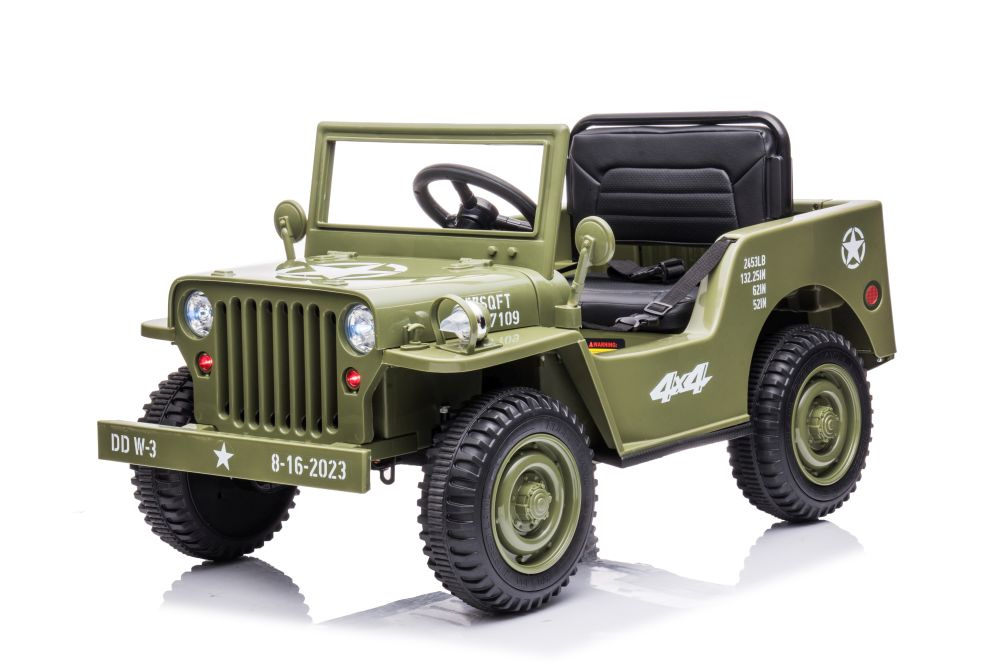 Masinuta electrica pentru copii Olive Green, tractiune integrala 4x4, motor 4x45W, baterie de 12V7Ah, cu telecomanda de 2.4G, sistem audio integrat USB si Bluetooth, faruri luminoase, Roti EVA, viteza 3.5-4 kmh - 2