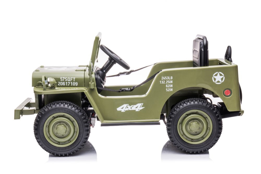 Masinuta electrica pentru copii Olive Green, tractiune integrala 4x4, motor 4x45W, baterie de 12V7Ah, cu telecomanda de 2.4G, sistem audio integrat USB si Bluetooth, faruri luminoase, Roti EVA, viteza 3.5-4 kmh - 3