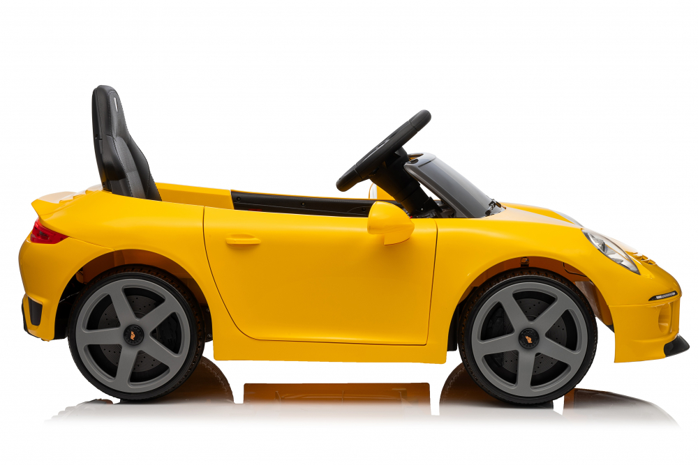 Masinuta electrica pentru copii Porsche RUF GT Yellow cu licenta ,Telecomanda parinti 2,4G,2 motoare x 45w,Acumulator 12V4.5Ah,Roti EVA,Scaun din piele,2 Viteze,Sistem troller,MP3,USB,Bluetooth,Usi cu deschidere,Suspensii - 1