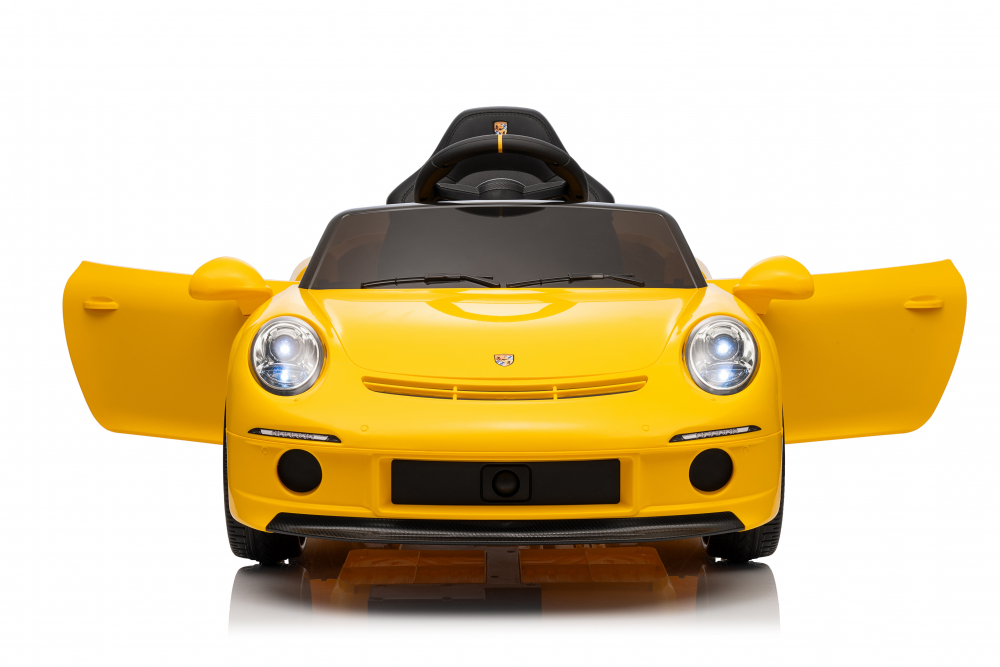 Masinuta electrica pentru copii Porsche RUF GT Yellow cu licenta ,Telecomanda parinti 2,4G,2 motoare x 45w,Acumulator 12V4.5Ah,Roti EVA,Scaun din piele,2 Viteze,Sistem troller,MP3,USB,Bluetooth,Usi cu deschidere,Suspensii - 2