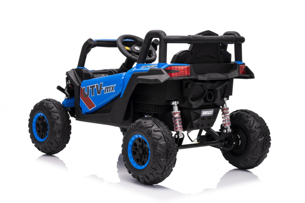 Masinuta electrica pentru copii Buggy Madman UTV-MX Blue, 4 motoare 35W, baterie 12V10Ah, telecomanda 2.4 GHz, roti spuma EVA 24x10 cm, sarcina maxima 30 kg, scaun piele ecologica, deschidere usi, MP3, USB, Bluetooth - 3