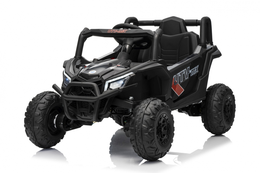 Masinuta electrica pentru copii Buggy Madman UTV-MX Black, 4 motoare 35W, baterie 12V10Ah, telecomanda 2.4 GHz, roti spuma EVA 24x10 cm, sarcina maxima 30 kg, scaun piele ecologica, deschidere usi, MP3, USB, Bluetooth
