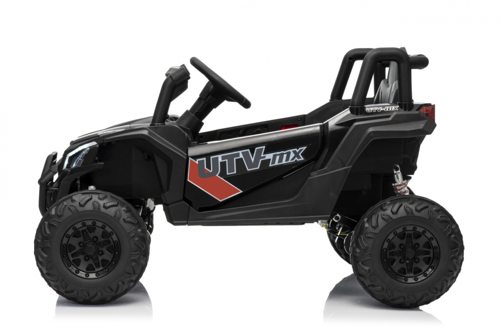 Masinuta electrica pentru copii Buggy Madman UTV-MX Black, 4 motoare 35W, baterie 12V10Ah, telecomanda 2.4 GHz, roti spuma EVA 24x10 cm, sarcina maxima 30 kg, scaun piele ecologica, deschidere usi, MP3, USB, Bluetooth - 2