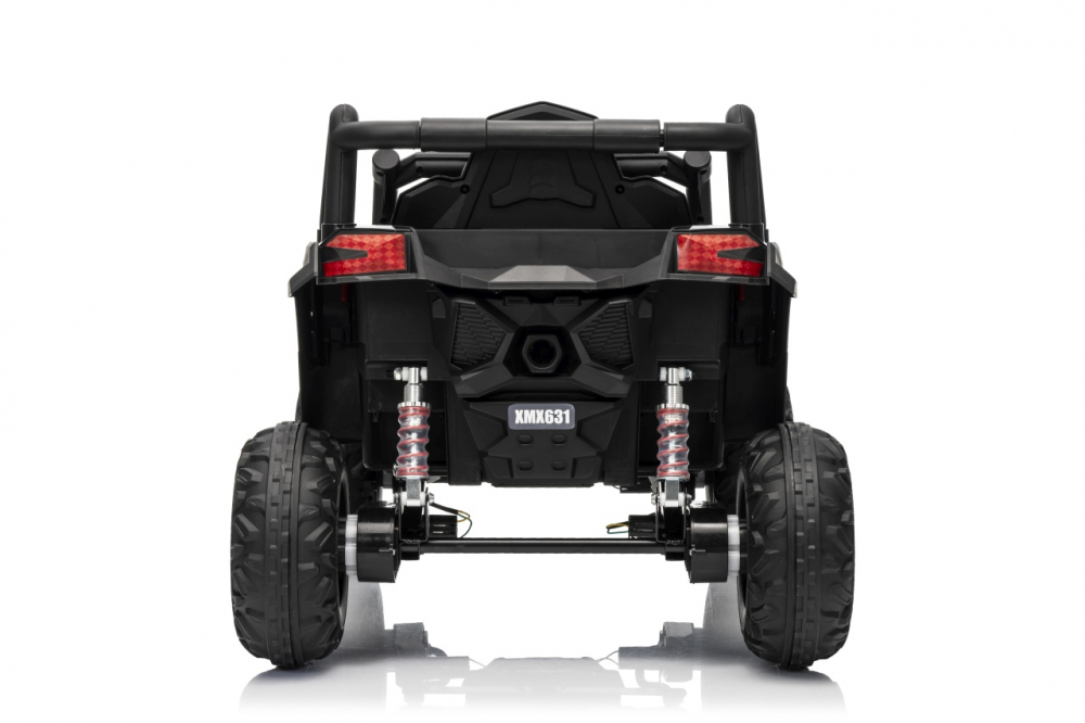 Masinuta electrica pentru copii Buggy Madman UTV-MX Black, 4 motoare 35W, baterie 12V10Ah, telecomanda 2.4 GHz, roti spuma EVA 24x10 cm, sarcina maxima 30 kg, scaun piele ecologica, deschidere usi, MP3, USB, Bluetooth - 5