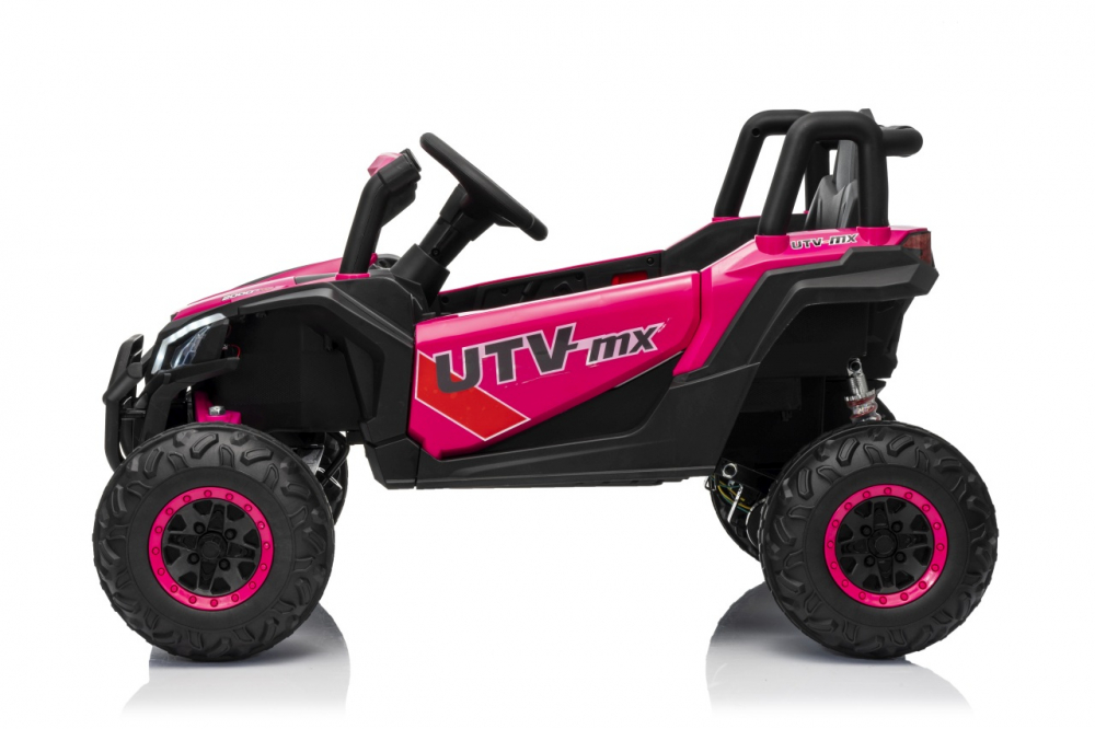Masinuta electrica pentru copii Buggy Madman UTV-MX Pink, 4 motoare 35W, baterie 12V10Ah, telecomanda 2.4 GHz, roti spuma EVA 24x10 cm, sarcina maxima 30 kg, scaun piele ecologica, deschidere usi, MP3, USB, Bluetooth - 1