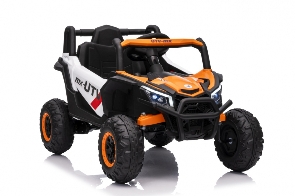 Masinuta electrica pentru copii Buggy Madman UTV-MX White, 4 motoare 35W, baterie 12V10Ah, telecomanda 2.4 GHz, roti spuma EVA 24x10 cm, sarcina maxima 30 kg, scaun piele ecologica, deschidere usi, MP3, USB, Bluetooth