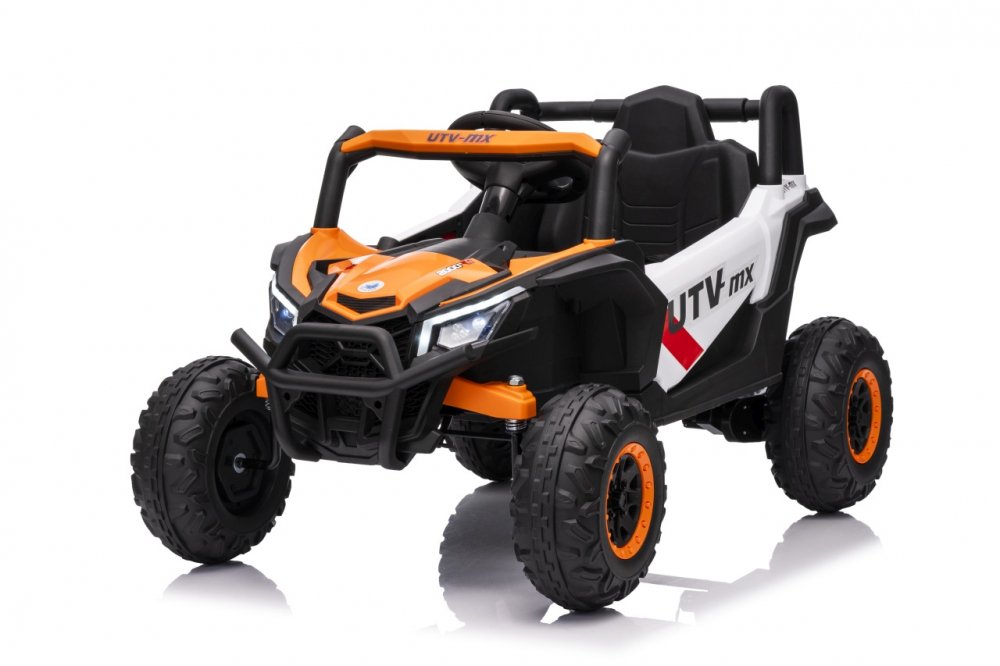 Masinuta electrica pentru copii Buggy Madman UTV-MX White, 4 motoare 35W, baterie 12V10Ah, telecomanda 2.4 GHz, roti spuma EVA 24x10 cm, sarcina maxima 30 kg, scaun piele ecologica, deschidere usi, MP3, USB, Bluetooth - 2