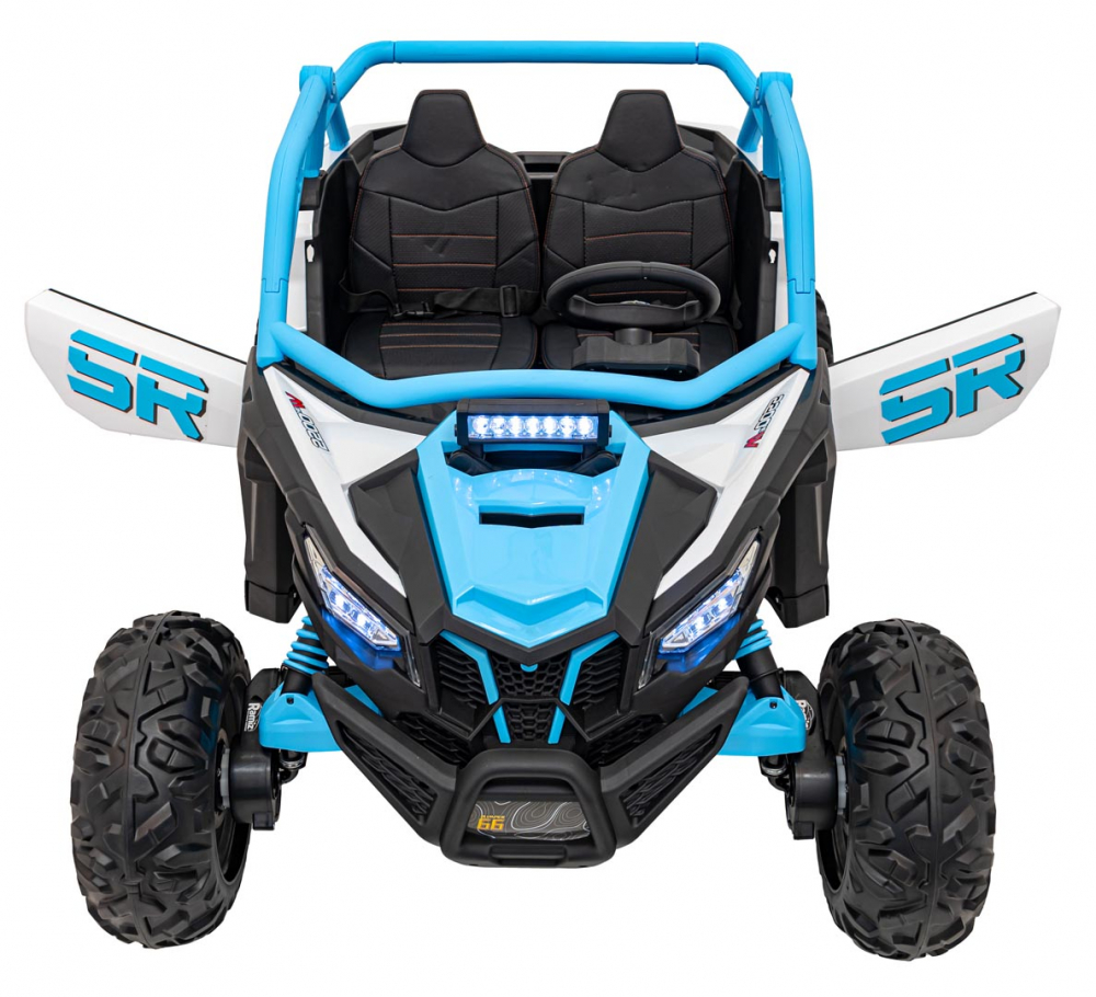 Masinuta electrica pentru copii SR SUPER 66 Blue, 4 motoare de 75W, baterie 24V7Ah, 3 viteze, telecomanda 2.4 GHz, scaun dublu din piele ecologica, radio FM, MP3, Bluetooth, port USB, lumini LED, deschidere usi - 3