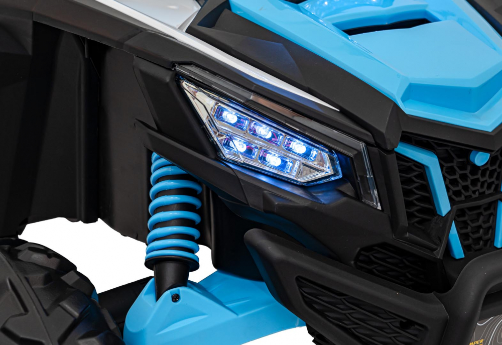 Masinuta electrica pentru copii SR SUPER 66 Blue, 4 motoare de 75W, baterie 24V7Ah, 3 viteze, telecomanda 2.4 GHz, scaun dublu din piele ecologica, radio FM, MP3, Bluetooth, port USB, lumini LED, deschidere usi - 4