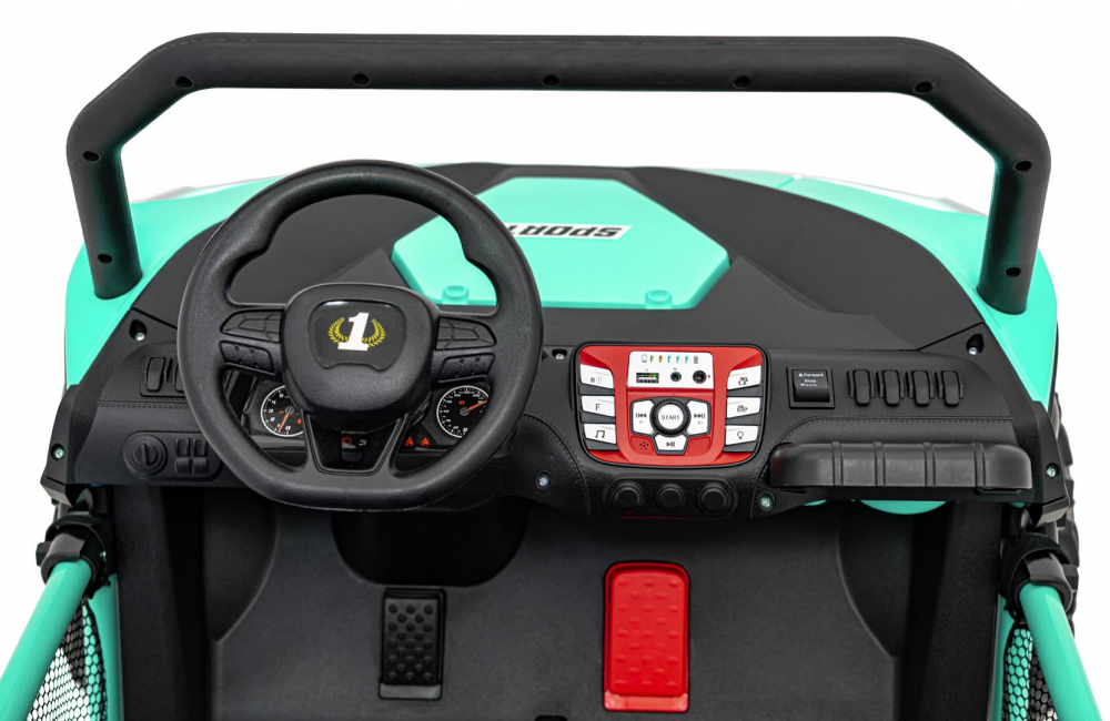 UTV electric pentru 2 copii Faster 4x4, cu 2 motoare 150W, baterie 24V10Ah, telecomanda 2.4 GHz, roti din spuma EVA, suspensii, pornire la buton, lumini LED frontale, cu MP3, USB, Radio, Bluetooth, pana la 59 kg - 1