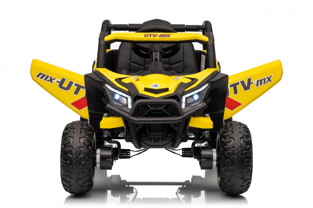 Masinuta electrica pentru copii Buggy Madman UTV-MX Yellow, 4 motoare 35W, baterie 12V10Ah, telecomanda 2.4 GHz, roti spuma EVA 24x10 cm, sarcina maxima 30 kg, scaun piele ecologica, deschidere usi, MP3, USB, Bluetooth - 1