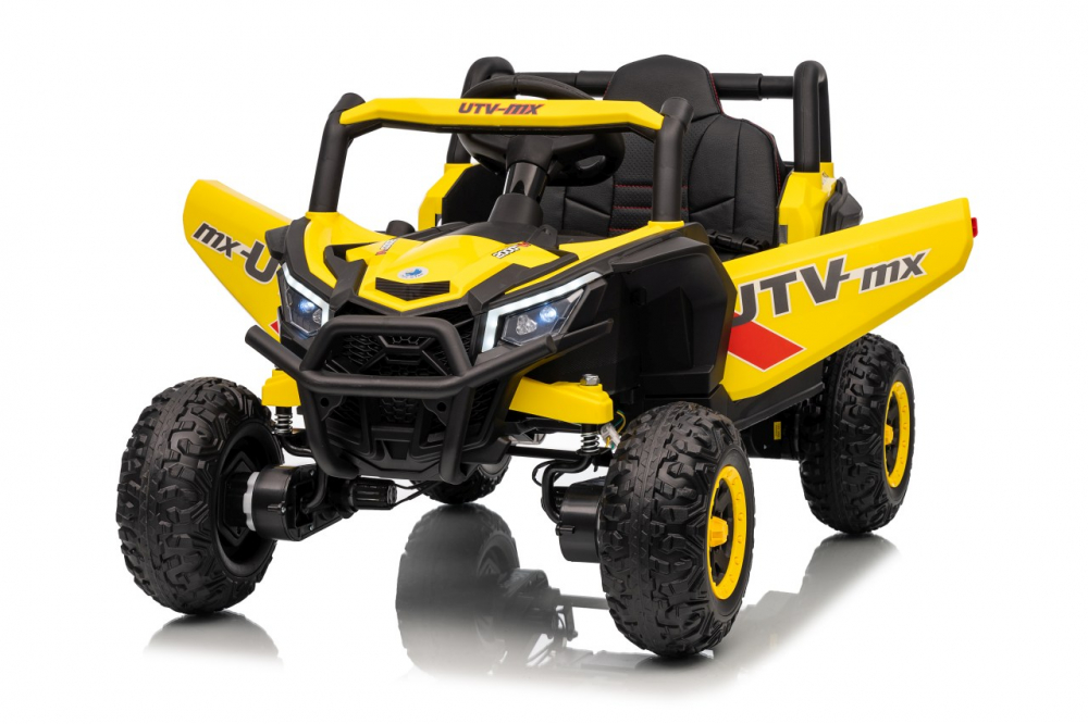 Masinuta electrica pentru copii Buggy Madman UTV-MX Yellow, 4 motoare 35W, baterie 12V10Ah, telecomanda 2.4 GHz, roti spuma EVA 24x10 cm, sarcina maxima 30 kg, scaun piele ecologica, deschidere usi, MP3, USB, Bluetooth - 2
