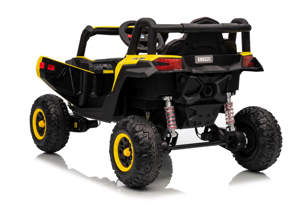 Masinuta electrica pentru copii Buggy Madman UTV-MX Yellow, 4 motoare 35W, baterie 12V10Ah, telecomanda 2.4 GHz, roti spuma EVA 24x10 cm, sarcina maxima 30 kg, scaun piele ecologica, deschidere usi, MP3, USB, Bluetooth - 3