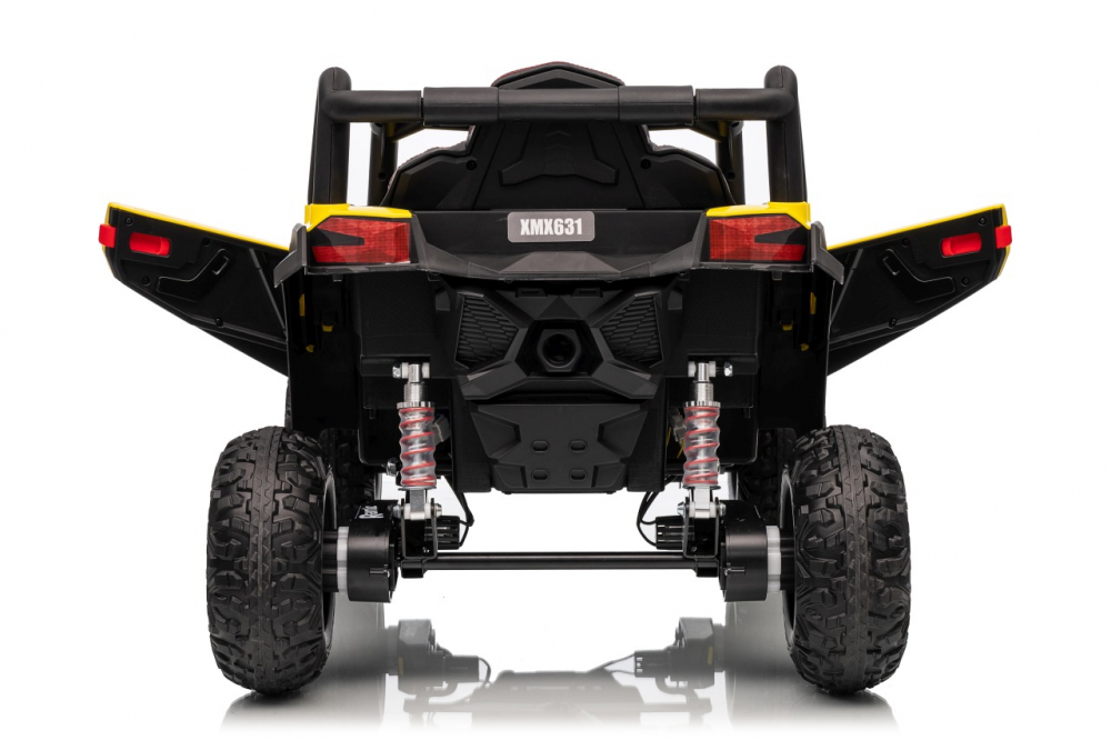 Masinuta electrica pentru copii Buggy Madman UTV-MX Yellow, 4 motoare 35W, baterie 12V10Ah, telecomanda 2.4 GHz, roti spuma EVA 24x10 cm, sarcina maxima 30 kg, scaun piele ecologica, deschidere usi, MP3, USB, Bluetooth - 4
