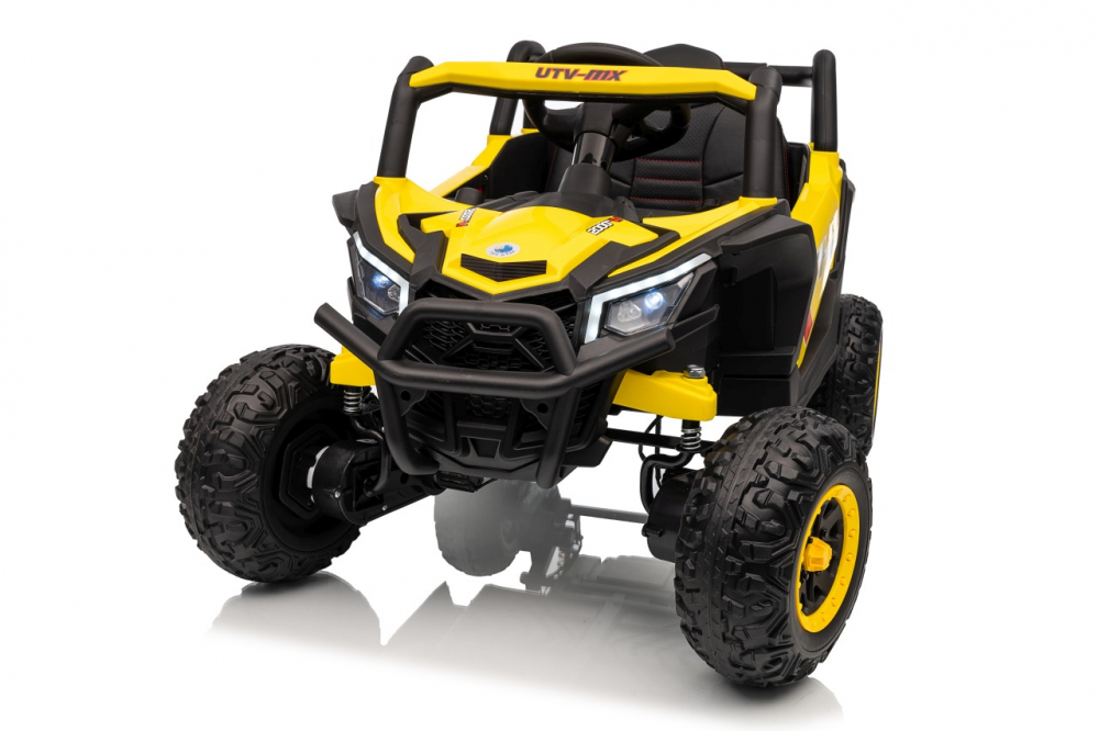 Masinuta electrica pentru copii Buggy Madman UTV-MX Yellow, 4 motoare 35W, baterie 12V10Ah, telecomanda 2.4 GHz, roti spuma EVA 24x10 cm, sarcina maxima 30 kg, scaun piele ecologica, deschidere usi, MP3, USB, Bluetooth - 6