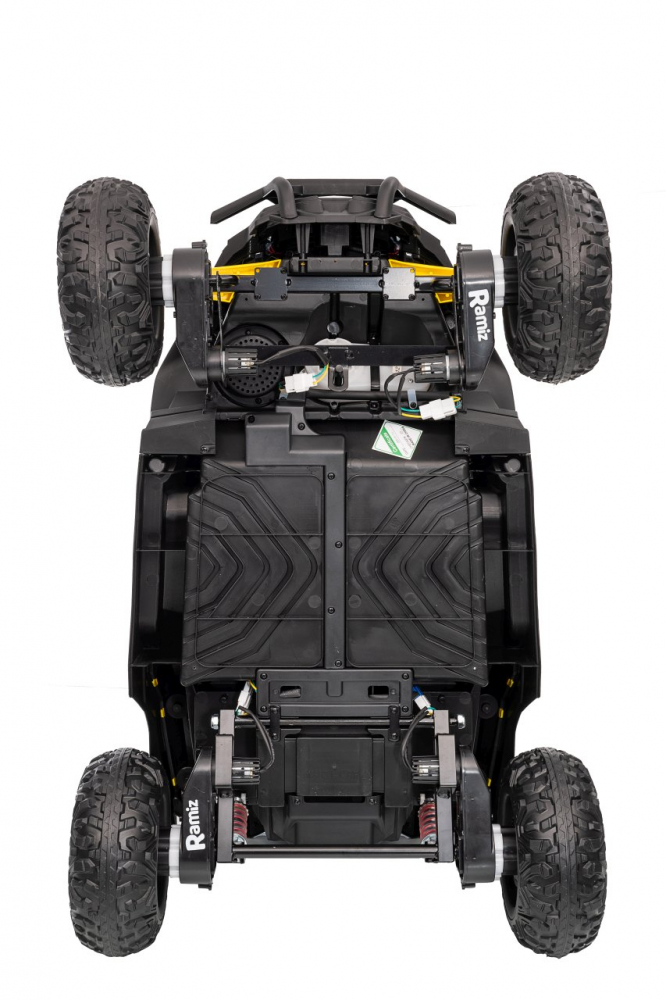 Masinuta electrica pentru copii Buggy Madman UTV-MX Yellow, 4 motoare 35W, baterie 12V10Ah, telecomanda 2.4 GHz, roti spuma EVA 24x10 cm, sarcina maxima 30 kg, scaun piele ecologica, deschidere usi, MP3, USB, Bluetooth - 9
