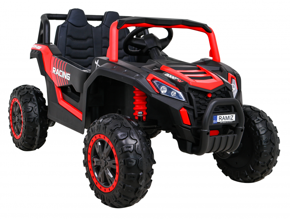 Masinuta electrica pentru copii UTV 2000M Racing Red, cu 4 motoare de 45W, baterie 12V10A, telecomanda de 2.4 GHz, cu 3 viteze, roti EVA, lumini LED frontale, panou audio integrat MP3, USB, cu deschidere usi - 1