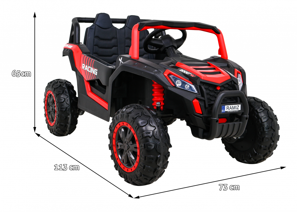 Masinuta electrica pentru copii UTV 2000M Racing Red, cu 4 motoare de 45W, baterie 12V10A, telecomanda de 2.4 GHz, cu 3 viteze, roti EVA, lumini LED frontale, panou audio integrat MP3, USB, cu deschidere usi - 3