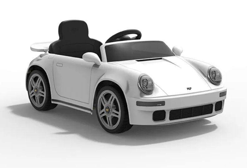 Masinuta electrica pentru copii cu licenta Porsche RUF CTR 2017 Alb cu echipare Premium,Telecomanda 2,4G,2 motoare x 38w,Roti EVA,Scaun din piele,Acumulator 12V,Bluetooth,Display baterie,Usi cu deschidere,Lumini LED,Muzica
