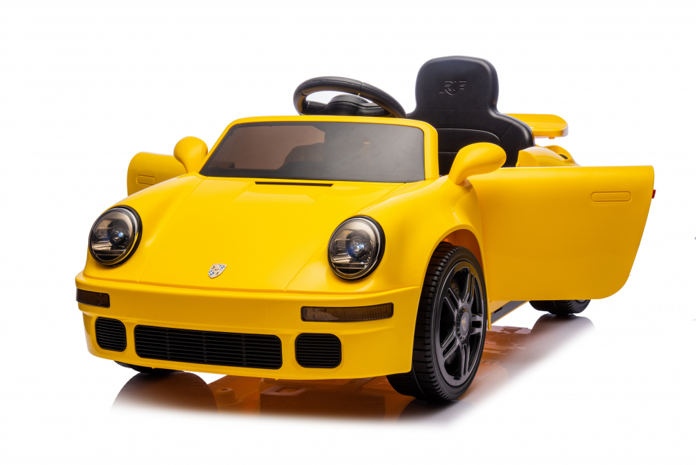Masinuta electrica pentru copii cu licenta Porsche RUF CTR Galben Echipare Premium,Telecomanda 2,4G,2 motoarex45w,Roti EVA,Scaun din piele,Suspensii,Sistem troller,Bluetooth,Display baterie,Usi cu deschidere,Lumini LED,Muzica - 3