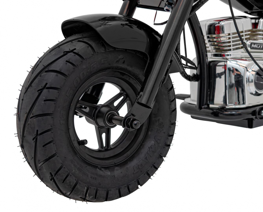 Motocicleta electrica pentru copii Chopper Warrior Black, motor de 350W, cu doua baterii de 18V9Ah, pornire prin buton, cu rotile gonflabile, panou audio integrat cu MP3, USB, lumini LED, sarcina maxima 80 kg - 1