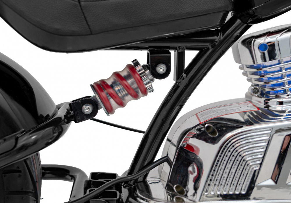 Motocicleta electrica pentru copii Chopper Warrior Black, motor de 350W, cu doua baterii de 18V9Ah, pornire prin buton, cu rotile gonflabile, panou audio integrat cu MP3, USB, lumini LED, sarcina maxima 80 kg - 2