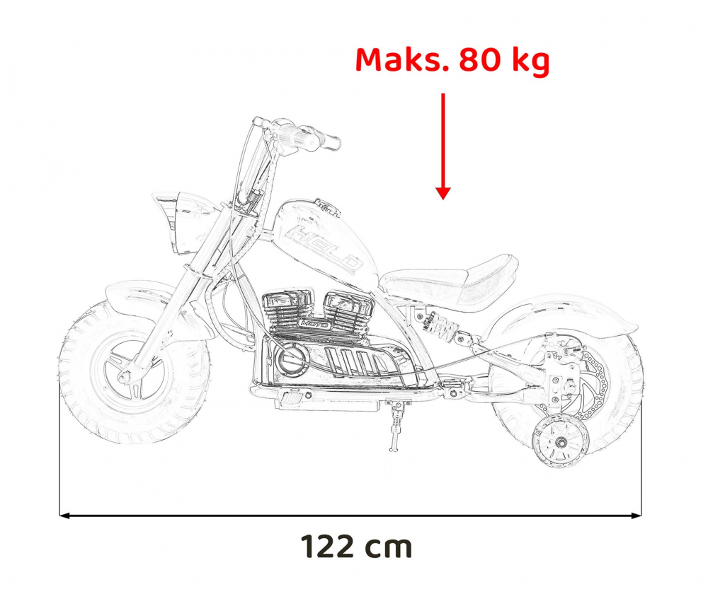Motocicleta electrica pentru copii Chopper Warrior Black, motor de 350W, cu doua baterii de 18V9Ah, pornire prin buton, cu rotile gonflabile, panou audio integrat cu MP3, USB, lumini LED, sarcina maxima 80 kg - 6