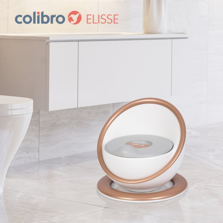Olita pentru copii, Colibro Elisse Premium, prevazuta cu spatar, capac si baza aderenta, sezut moale, vas interior detasabil, Copper