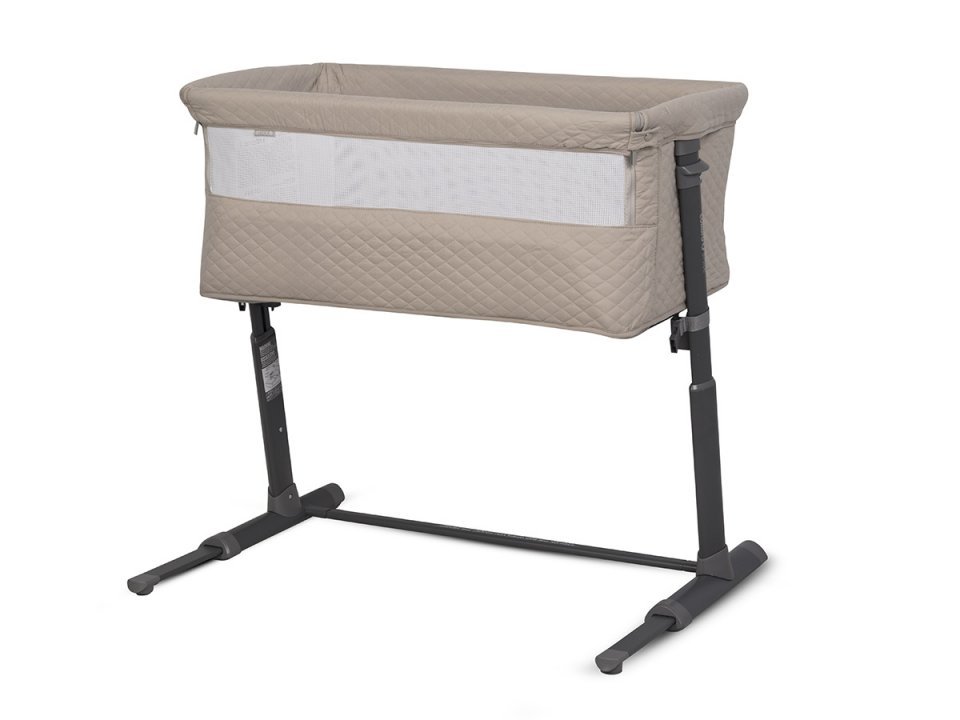 Patut Co-Sleeper 2 in 1 pentru copii Colibro BySide Bassinet, cu saltea inclusa, inaltime reglabila pe 9 nivele si unghi de inclinare de 30 de grade, sistem automat de retractare picioare, dimensiune 93 x 58 cm, Taupe