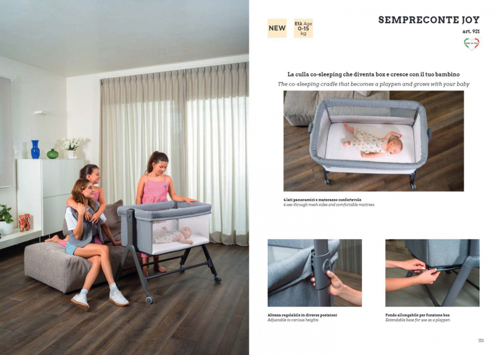 Patut Sempreconte Joy Bej, co-sleeper si tarc 2 in 1 cu laterala culisanta, setare unghiulara, roti, geanta voiaj, reglabil in 8 pozitii pe inaltime, 0-15 kg - 2