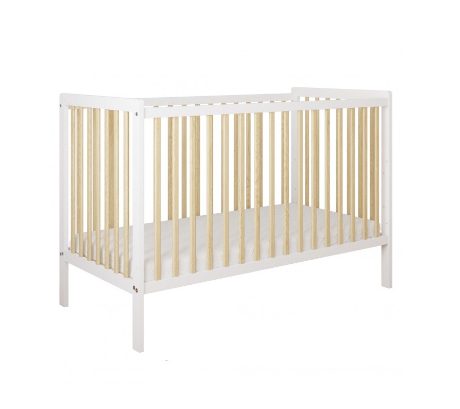 Patut din lemn Nichiduta Lumi AlbNatur cu sistem 3 bare detasabile,vopsea ecologica pe baza de apa,somiera reglabila pe 3 nivele de inaltime,dimensiune interioara 120x60 cm